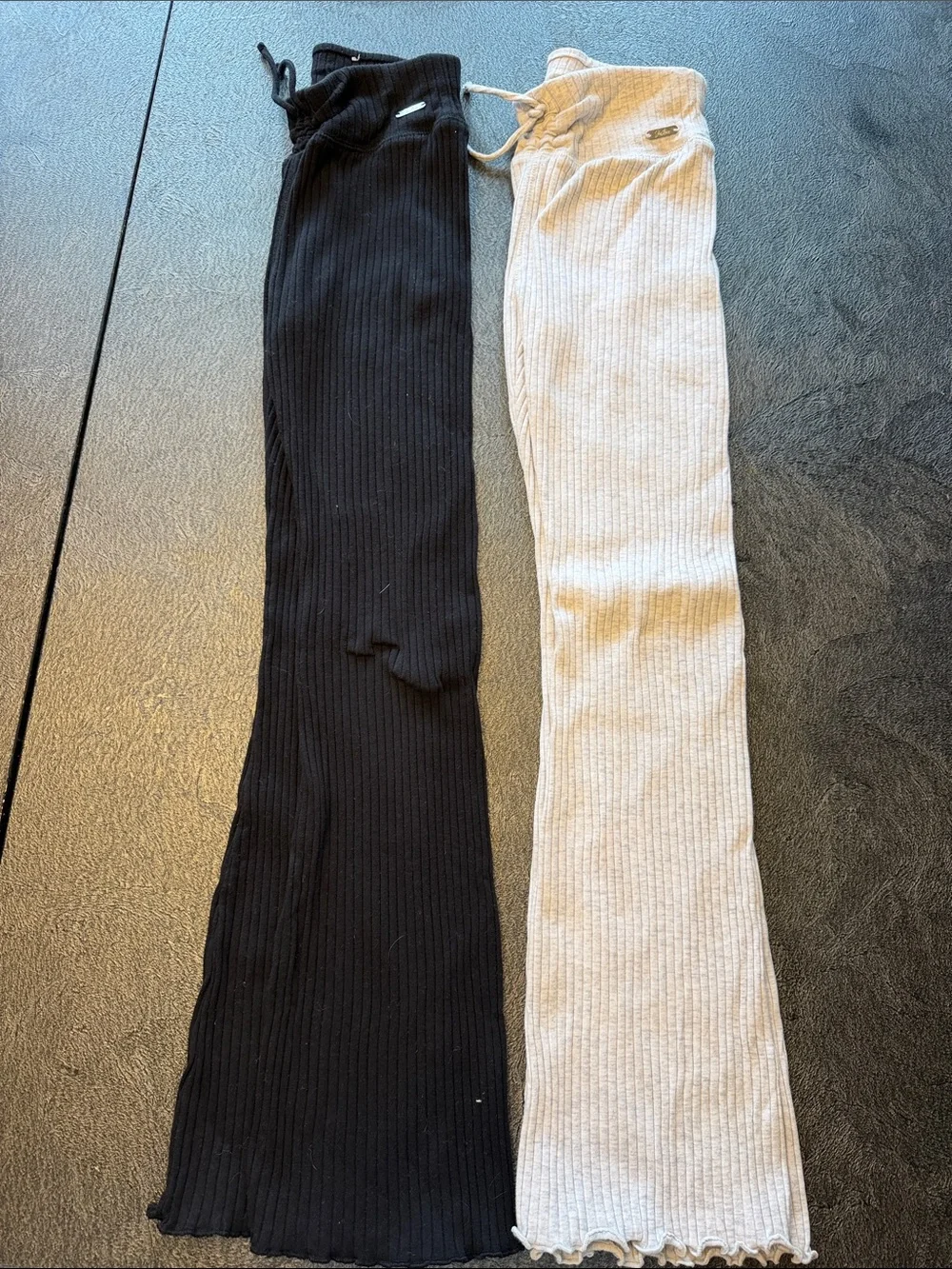 Justice Kids Ribbed Drawstring Pants - Black & Grey
